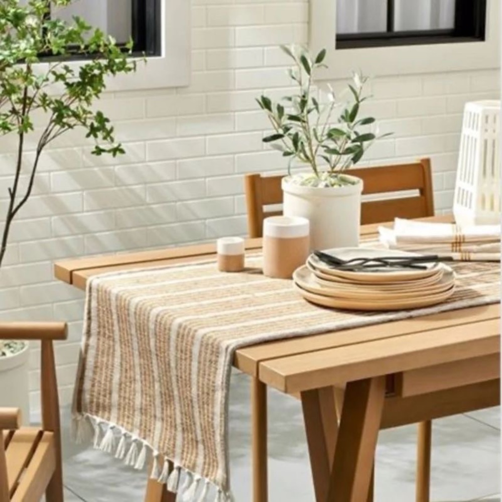NWT Hearth & Hand with Magnolia Natural Woven Stitch Stripe Jute Table Runner